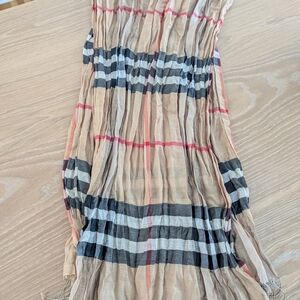 Beige Plaid Lightweight Scarf with Black & Red Stripes